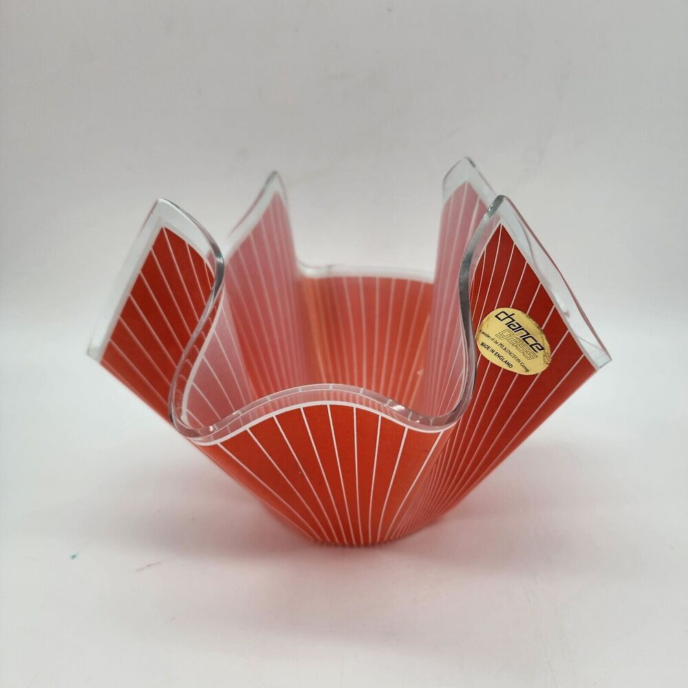 Chance Brothers Handkerchief Vase Orange White Cordon Pinstripe MCM Vintage 60s - Picture 2 of 13